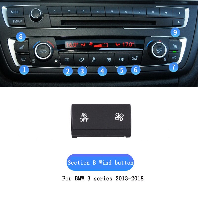 For BMW 3 serie F35 Car Air conditioner Heater Switch button Audio CD Digital Seat heating switch Knob cover Keycaps Trim