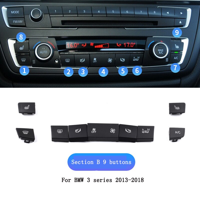 For BMW 3 serie F35 Car Air conditioner Heater Switch button Audio CD Digital Seat heating switch Knob cover Keycaps Trim