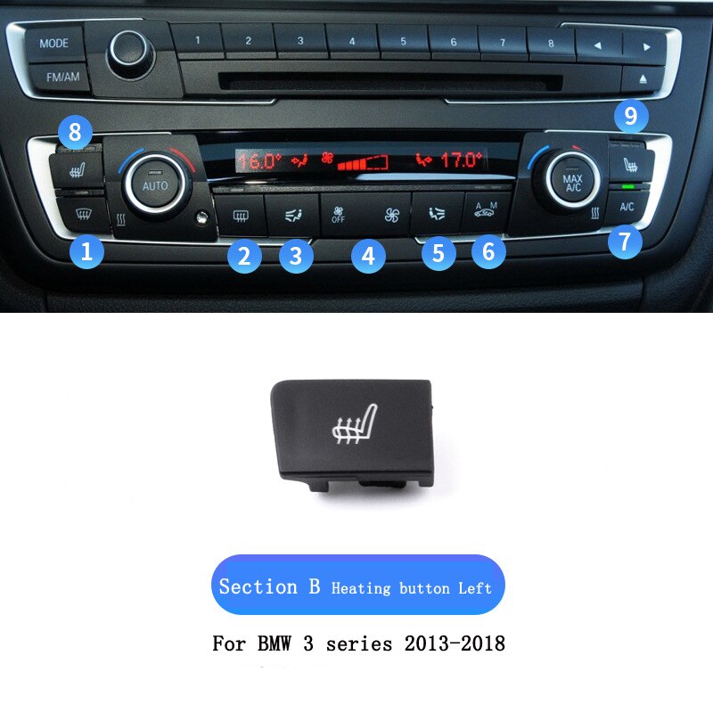 For BMW 3 serie F35 Car Air conditioner Heater Switch button Audio CD Digital Seat heating switch Knob cover Keycaps Trim