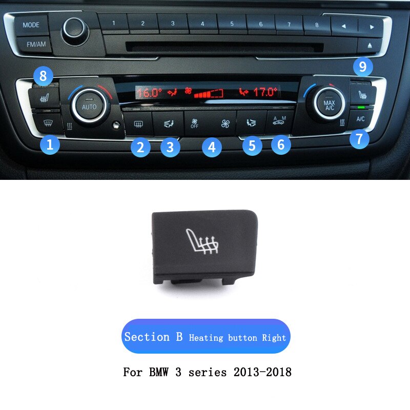 For BMW 3 serie F35 Car Air conditioner Heater Switch button Audio CD Digital Seat heating switch Knob cover Keycaps Trim