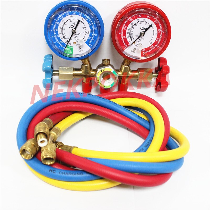 R134  R12 Refrigerant pressure gauge for  air conditioning/Pressure metering of refrigerant filling, 1.3 meter hose