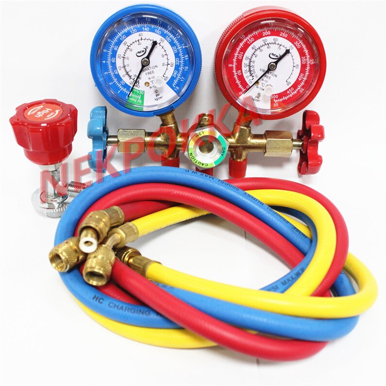 R134  R12 Refrigerant pressure gauge for  air conditioning/Pressure metering of refrigerant filling, 1.3 meter hose