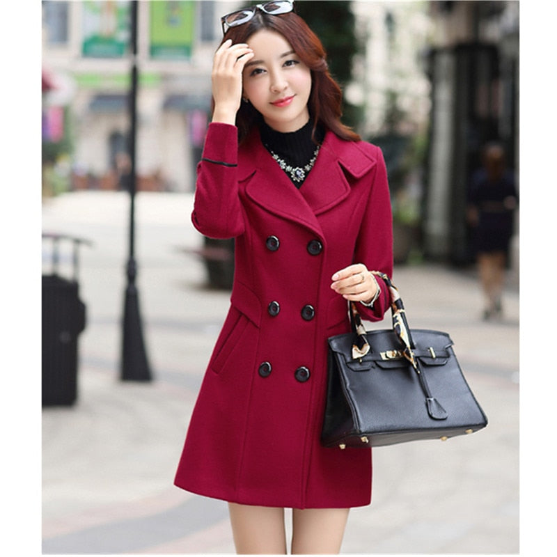 UHYTGF Autumn And Winter Wool Jacket Womens Clothing Medium Length Woolen Coats Slim Wild Elegant Female Korean Outerwear 3XL124