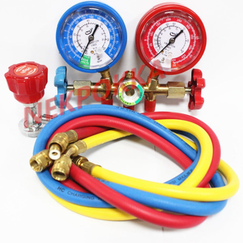 R134  R12 Refrigerant pressure gauge for  air conditioning/Pressure metering of refrigerant filling, 1.3 meter hose