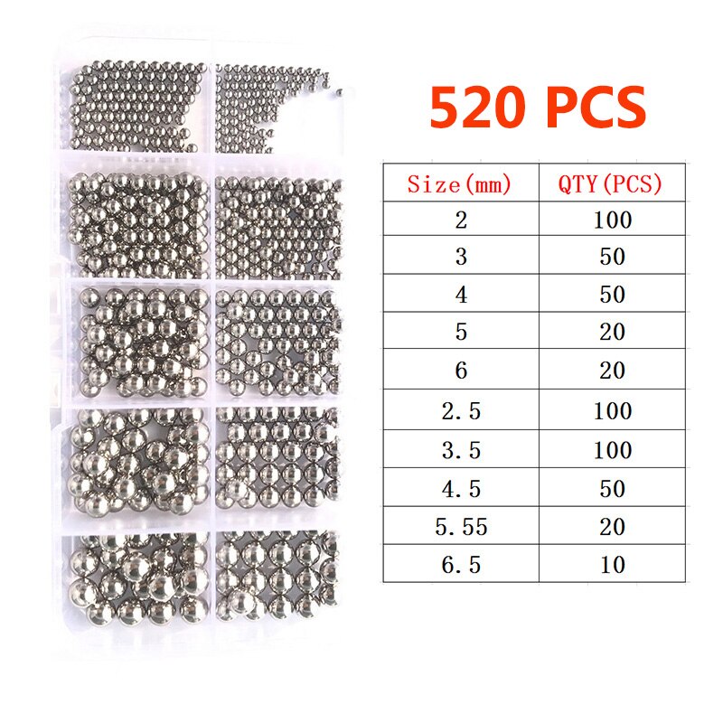 304 Stainless Steel Solid Ball 150/400/520PCS SUS Precision Bearing Steel Small Pellet Slingshot Marbles Round Smooth Slide Ball