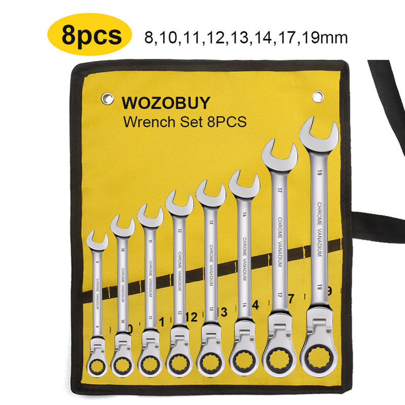 WOZOBUY Flex Head Ratcheting Wrench Set- Metric Ratchet Combination Wrenches CrV Gear Spanner Set Car Key Wrench Repair Tool Set