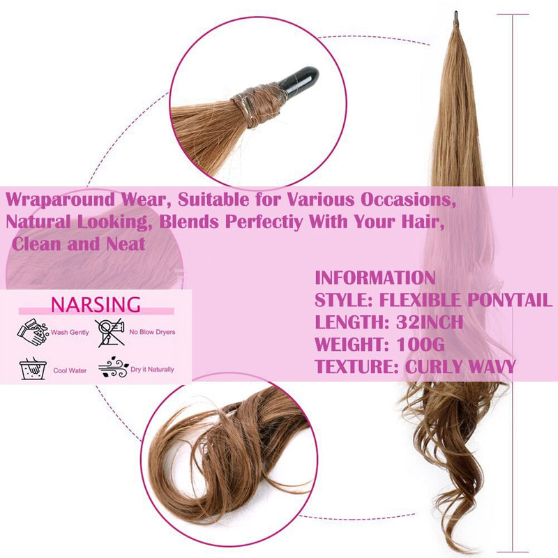 Sylhair Synthetic Ponytail 32inch Long Flexible Wrap Around Pony Tail Hair Extensions for Women Fake Tail Hairpiece Daily Use