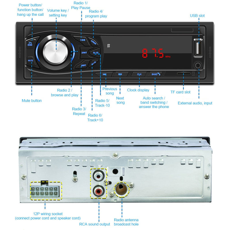 Car Stereo Radio 1030 1044 MP3 WMA WAV player Bluetooth hot sale floor price FM SD USB AUX Multiple EQ 1 DIN 12V