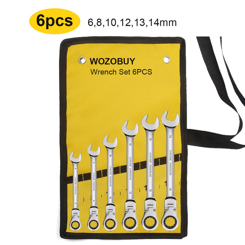 WOZOBUY Flex Head Ratcheting Wrench Set- Metric Ratchet Combination Wrenches CrV Gear Spanner Set Car Key Wrench Repair Tool Set