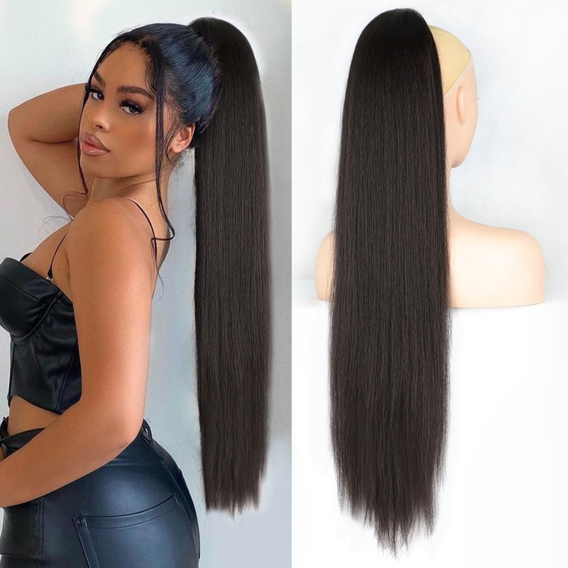 Vigorous Synthetic Long Body Wavy Drawstring Ponytail  for Women Synthetic Wave Hair Extension Clip in Hairpiece Black Fake Hair