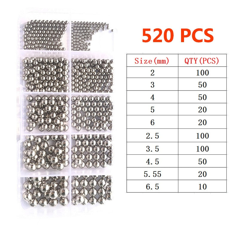 Bearing 304 Stainless Steel Beads Ball High Precision Bearings Roller Beads Smooth Solid Ball Sling Shot Ammo 150/400/520PCS Set