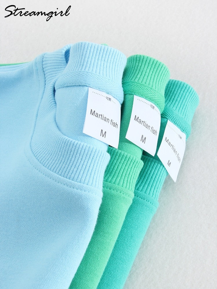 Spring Cotton Pullover Sweatshirts Oversize Women O Neck Loose Long Sleeve Top Solid Oversized Green Sweatshirt For Women 2023