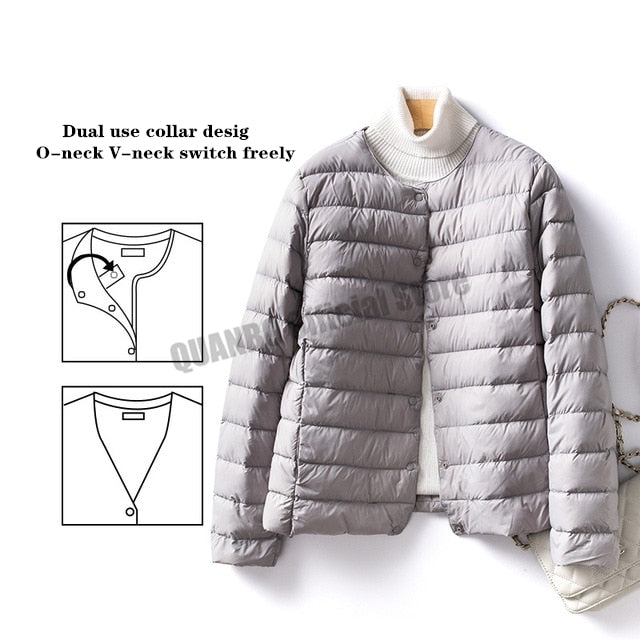 Women Liner Duck Down Jacket O-neck Variable V-neck 2022 New Female Winter Keep Warm Collarless Ultralight Quilted Puffer Coat