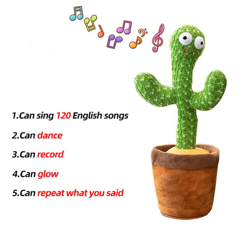 Dancing Cactus Repeat Talking Toy Song Speaker Wriggle Dancing Sing Toy Talk Plushie Stuffed Toys for Baby Adult Toys