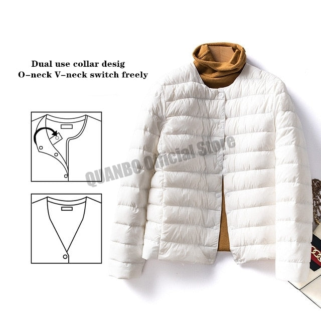 Women Liner Duck Down Jacket O-neck Variable V-neck 2022 New Female Winter Keep Warm Collarless Ultralight Quilted Puffer Coat