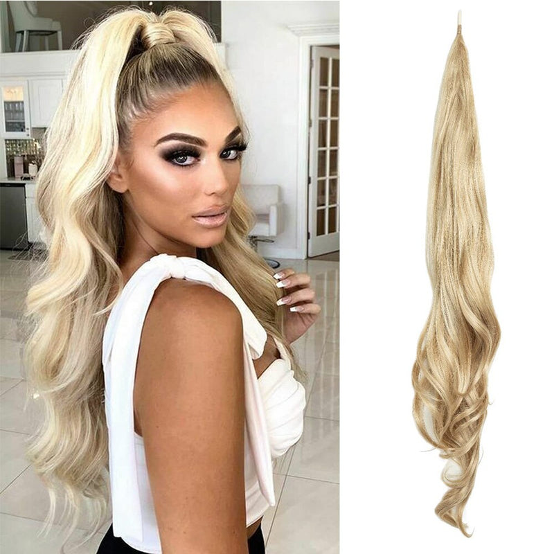 Sylhair Synthetic Ponytail 32inch Long Flexible Wrap Around Pony Tail Hair Extensions for Women Fake Tail Hairpiece Daily Use