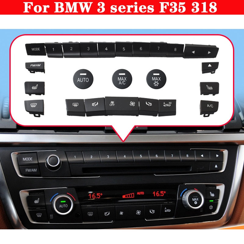 For BMW 3 serie F35 Car Air conditioner Heater Switch button Audio CD Digital Seat heating switch Knob cover Keycaps Trim