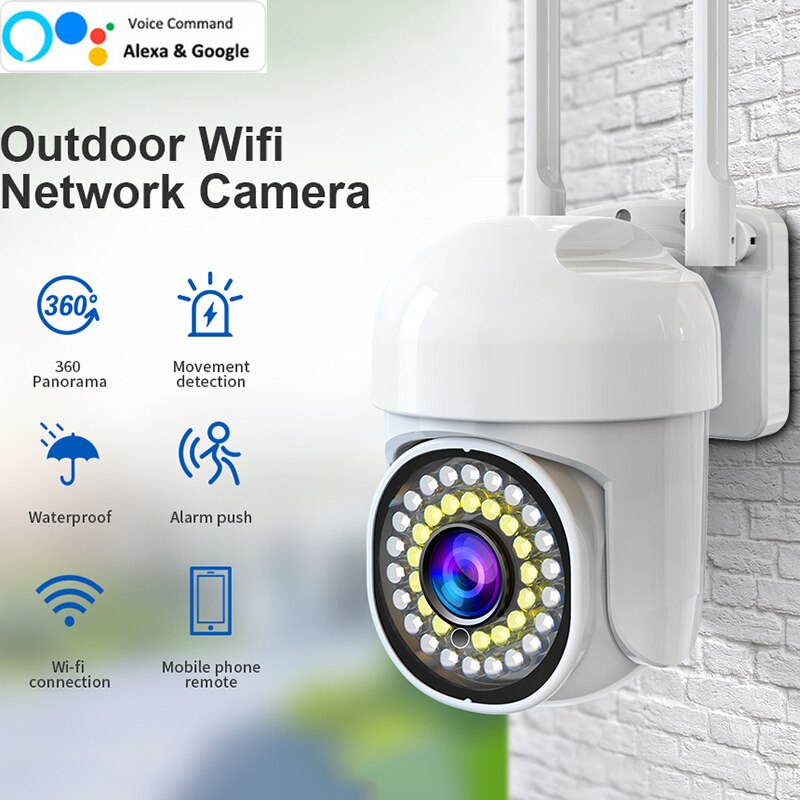 Wifi Security Outdoor Waterproof PTZ Auto Tracking Audio CCTV Surveillance 1080P 360 IP Cameras with Google Home Alexa