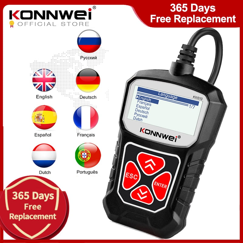 KONNWEI KW310 OBD2 Scanner for Auto OBD 2 Car Scanner Diagnostic Tool Automotive Scanner Car Tools Russian Language PK Elm327